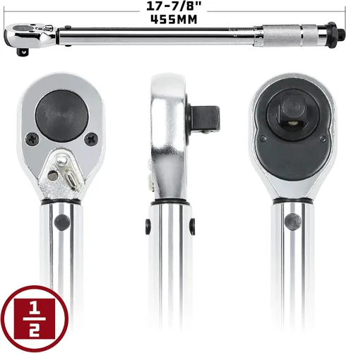 Vista 3 de Powerbuilt Llave dinamométrica con micrómetro, transmisión de 1/2 pulgada, trinquete reversible con clics, con bloqueo, rango de 30 a 150 pies-libra