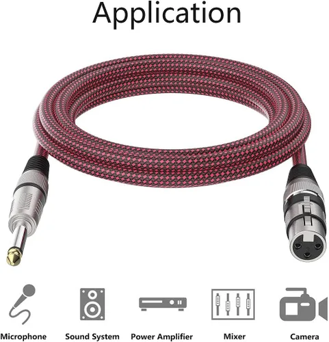 Vista 6 de BIFALE - Cable XLR hembra a 1/4 TS de 6 pies, cable de micrófono trenzado de nailon BIFALE TS de 0.250 in, cable de micrófono desequilibrado, cable