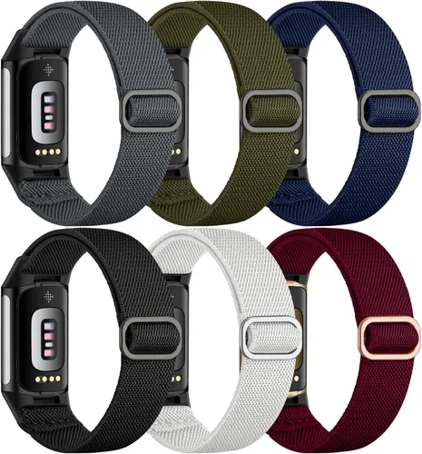 Vista 9 de Maledan Compatible con Fitbit Charge 5 bandas/Fitbit Charge 6 bandas hombres mujeres, correa de repuesto de nailon elástico suave ajustable