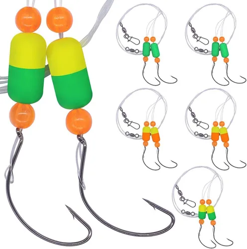 Vista 15 de Aparejos Pompano para Pesca de Surf en Agua Salada con Gancho de Doble Círculo y Espacio Amplio - Juego de 6 Accesorios de Pesca de Surf