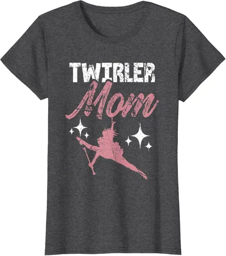 Vista 3 de Twirler Mom Baton Madre Majorette Funny Gymnastic Twirling T-Shirt Negro
