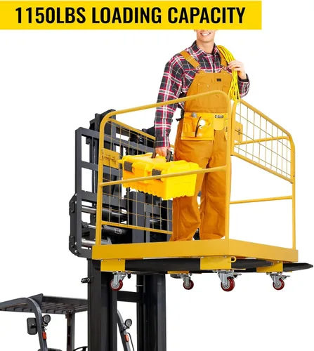 Vista 6 de Jaula de seguridad para carretilla elevadora de 36 x 36 pulgadas, plataforma de trabajo de acero resistente, capacidad de 1150 libras con 4 ruedas
