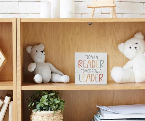 Vista 4 de Nursery Today a Reader Tomorrow a Leader - Caja de madera para decoración de escritorio, decoración de escritorio de madera de lectura bohemia
