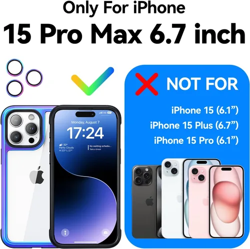 Vista 2 de Meifigno Serie Rainbow - Funda diseñada para iPhone 15 Pro Max, [3 protección de grado militar], con protector de lente de cámara y marco