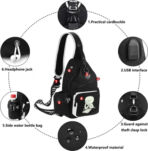 Vista 3 de Bolso bandolera luminoso, mochila de hombro con cuerpo cruzado, bolsa de pecho multifunción para hombres y niños, viajes y deportes, Thinking