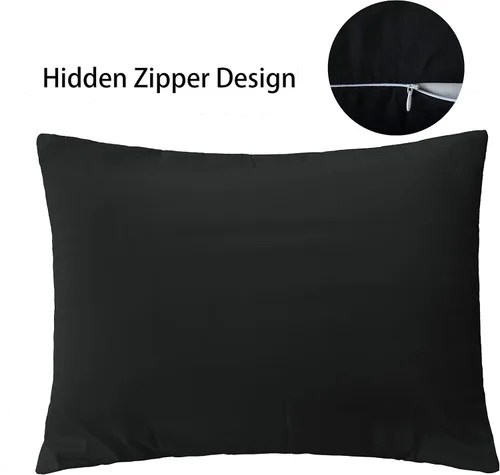 Vista 4 de iMaylex Funda de almohada suave de microfibra cepillada con cremallera, acogedora y ligera, de fácil cuidado, juego de 2, negro, estándar, 20 x 26