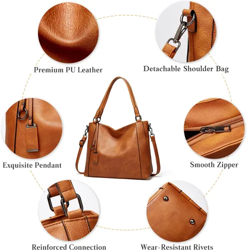 Vista 4 de FANDARE Bolso de mano para mujer, de piel sintética suave, impermeable, resistente al agua