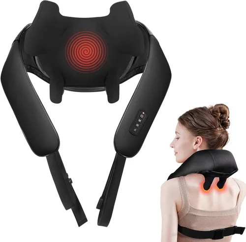 Vista 10 de Masajeador de cuello ajustable de ancho Shiatsu inalámbrico para aliviar el Gris negro