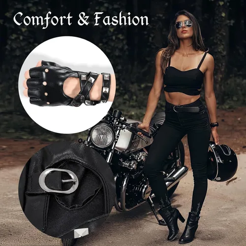 Vista 2 de Guantes punk para mujer, cinturón de piel sintética, steampunk, disfraz de cosplay de Halloween
