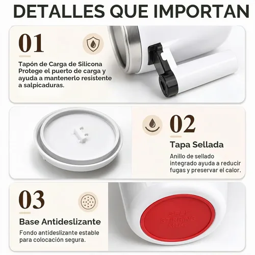 Vista 5 de Taza magnética automática autoagitable con pantalla LCD inteligente de temperatura, taza de café de mezcla eléctrica de acero inoxidable recargable