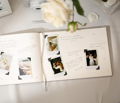 Vista 6 de MUUJEE Libro de visitas personalizado con brillo bronce - Libro de invitados moderno personalizado de alta calidad para recepción de boda, fiesta