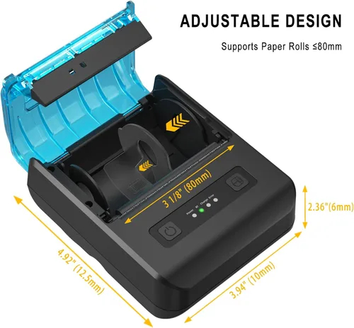Vista 2 de Impresora de recibos POS, mini impresora térmica portátil portátil de 3.150 in, compatible con rollos de recibos de papel térmico de 3 1/8 pulgadas