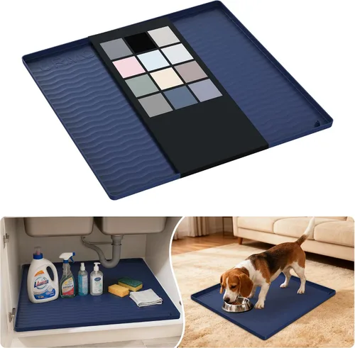 Vista 100 de URMONA - Tapete de silicona impermeable para debajo del fregadero, 16 x 10 Beige