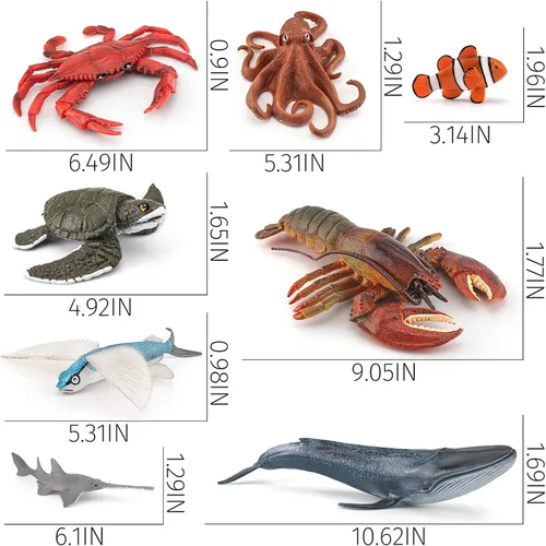 Vista 6 de Juego de 8 juguetes de criaturas marinas gigantes para niños, 8 piezas, figura de juguete de ballena, modelo de langosta australiana, educativo