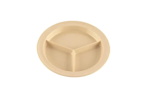 Vista 10 de G.E.T. CP-530-T Tan 9" 3-Compartment Plate, Break Resistant Dishwasher Safe Melamine Plastic, Supermel Collection (Pack of 12)