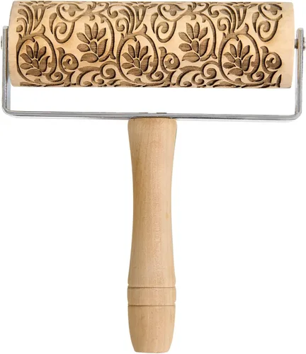 Vista 8 de Mrs. Anderson's Baking Rodillo en relieve, diseño de cachemira, madera de haya europea
