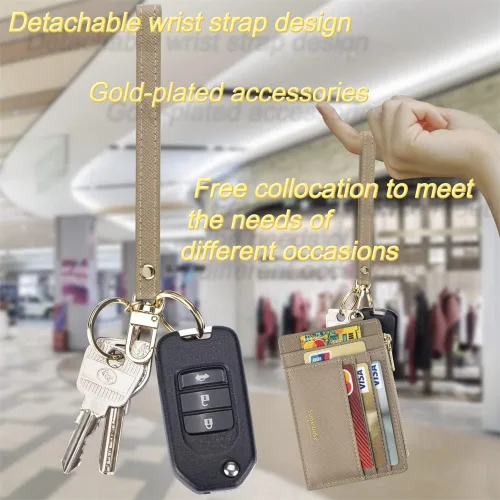 Vista 6 de Wikavanli Funda delgada para mujer con bloqueo RFID para tarjetas de crédito, tarjetero con cremallera para identificación, cartera pequeña