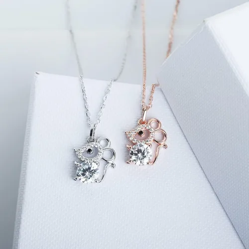 Vista 8 de Happyyami Collar de joyería para niñas S925 Plata esterlina Rata Crystal Colgante Collar Joyería Animal Colgante Collar para Mujeres (Plata) Joyería