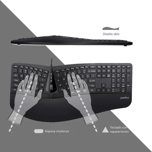 Vista 3 de Perixx PERIDUO-505ES - Combo Teclado y Ratón ergonómico con Disposición de Teclas Dividida - Reposamuñecas Ajustable - QWERTY