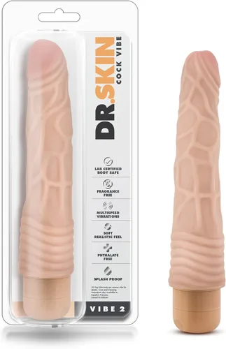 Vista 9 de Blush Dr. Skin Cock Vibe #1: Consolador vibrador largo de 9 pulgadas ~ Vibrador silencioso de múltiples velocidades de 2 pulgadas de ancho ~ Beige