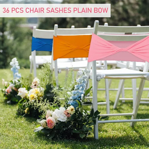 Vista 5 de Mixweer 36 bandas elásticas de elastano multicolor para silla, lazos para silla, sin hebilla, fundas elásticas de colores surtidos para bodas