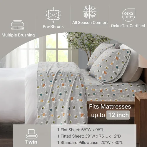 Vista 325 de Sleep Philosophy - True North - Juego de sábanas de franela, 100% de algodón, cómodo, bonito y muy suave, con bolsillo elástico que se adapta a