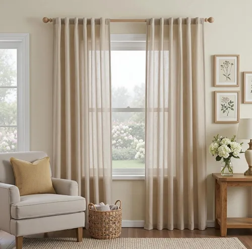Vista 29 de MYSKY HOME Cortinas naturales de puerta francesa para ventana de puerta, 40 pulgadas de largo, cortas, semitransparentes, filtrantes de luz
