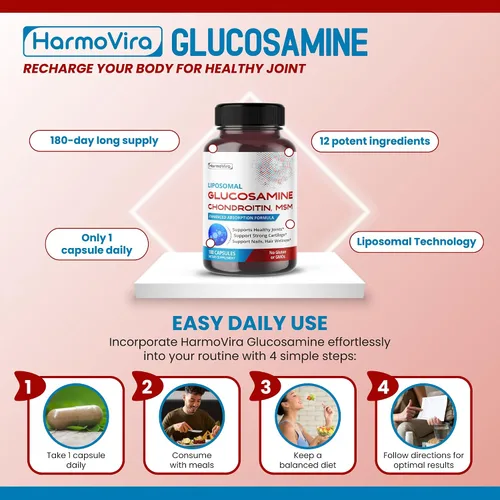 Vista 5 de Condroitina liposomal de glucosamina, MSM - Apoya articulaciones saludables, cartílago fuerte, uñas, cabello - 180 días de suministro
