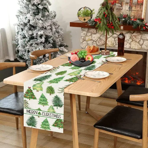 Vista 9 de OTOSTAR Camino de mesa de árbol de Navidad, Navidad, Navidad, Navidad, Navidad, caminos de mesa de cocina, comedor, decoración de mesa de lino