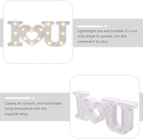 Vista 4 de Uonlytech Letrero con luces LED románticas con diseño de letras, funciona con pilas, lámpara decorativa con texto en inglés "I Love You