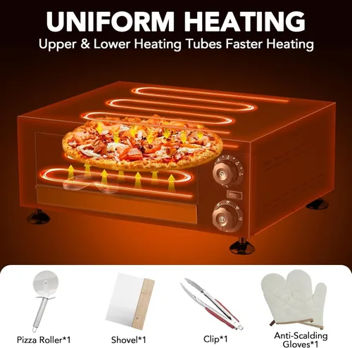 Vista 3 de Horno de pizza profesional de 12 pulgadas Máquina de hornear eléctrica de 1100 W con temporizador de 60 minutos Construcción de acero inoxidable
