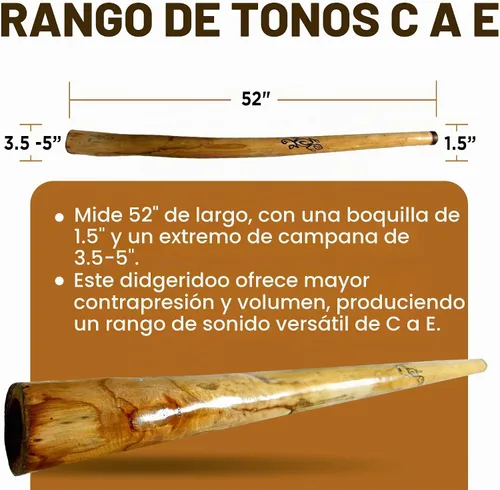Vista 3 de Eucalyptus Yellowbox Didgeridoo, Boquilla de cera de abejas - 52" de largo - Acabado a mano - Llave de C-E