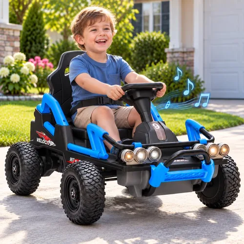 Vista 8 de 12V Electric Go Kart for Kids, Ride On Buggy Car with Metal Frame Ages 3-6 Blue