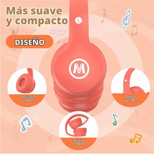 Vista 6 de Mokata Auriculares Bluetooth inalámbricos/con cable para niños, volumen limitado, 85/110 dB, protección plegable sobre la oreja, auriculares