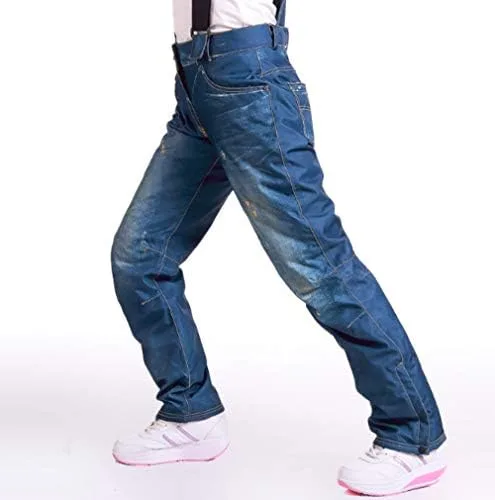 Vista 2 de Mitef Men's Warm Thickened Ski Denim Pants Windproof Waterproof Snowboard Pants