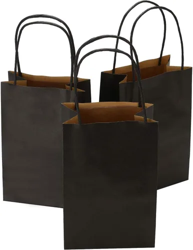 Vista 11 de 50 bolsas de regalo grandes negras a granel, 10 x 5 x 13 pulgadas, bolsas de regalo de papel kraft con asas para recuerdos de fiesta, boda