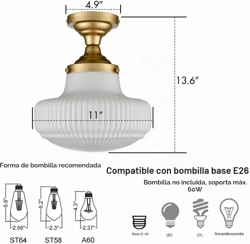 Vista 3 de CLAXY - Lámpara de techo moderna dorada con pantalla acanalada semiempotrada