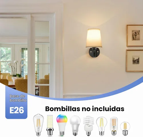 Vista 6 de Juego de 2 Apliques de Pared, Lámparas de Pared Modernas para Dormitorio, Apliques Luminaria de Pared con Pantalla de Tela Beige, Lámparas de Pared