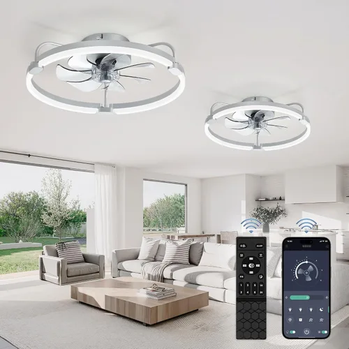 Vista 19 de LEDIARY Ventiladores de techo de 24" con luces y control remoto, luz LED de Dorado