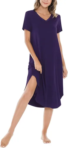 Vista 18 de NACHILA Bamboo Viscose Nightgowns for Women Cooling Short Sleeve Sleepshirt A-aqua Green