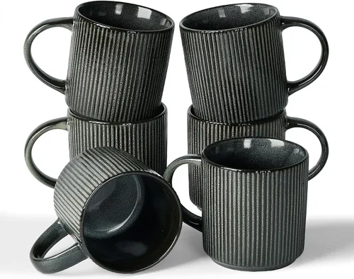 Vista 69 de famiware Juego de 4 tazas de café de 12 onzas, tazas de cerámica con asa Negro (Star-Black)