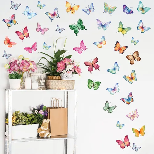 Vista 3 de Calcomanías de pared de mariposa de acuarela para dormitorio de niñas, calcomanías de pared para niños, bebés, guardería, decoración de bricolaje