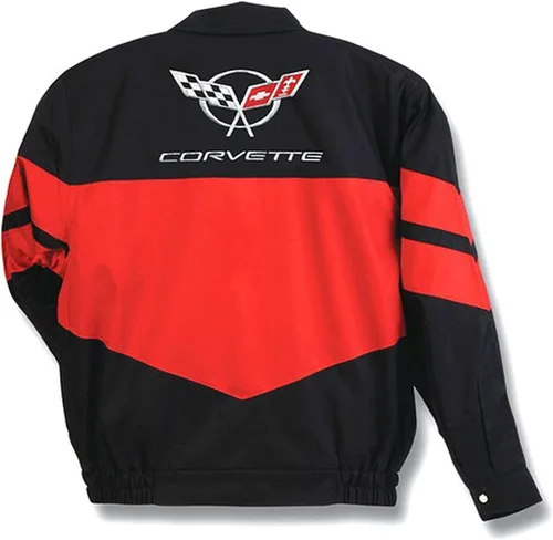 Vista 3 de Corvette C5Emblema bombardero chamarra rojo y negro de sarga