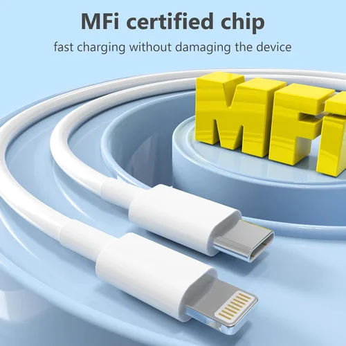 Vista 2 de Paquete de 5 cables USB C a Lightning de 6 pies, [certificado Apple MFi] cargador de iPhone cable de carga rápida duradero sin enredos para iPhone