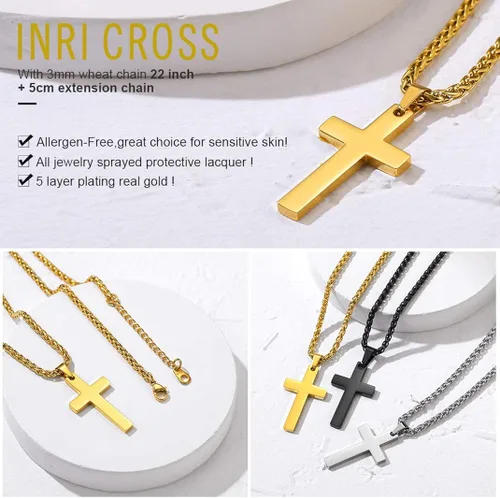 Vista 3 de GOLDCHIC JEWELRY Colgante personalizado de cruz INRI, Crucifijo milagrosoVirgen María con cadena, joyería de Cristaio para mujeres y hombres