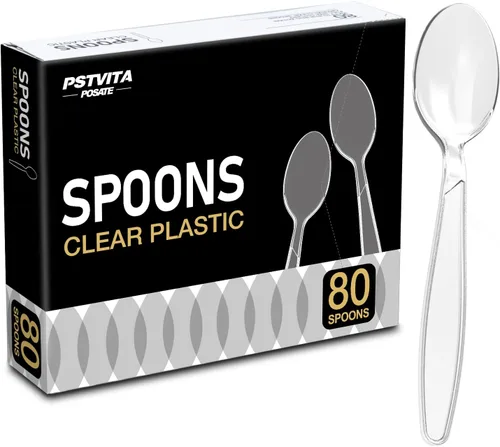 Vista 10 de Tenedores de plástico resistentes, suministros desechables transparentes para fiestas, paquete de 80
