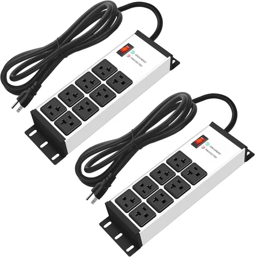 Vista 10 de CCCEI 2 piezas regletas de enchufes de servicio pesado con protector contra sobretensiones de 20 AMP, 8 enchufes calibre 12 para taller garaje