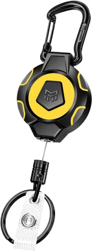 Vista 9 de MNGARISTA Llavero retráctil resistente, versión con clip de cinturón y versión con mosquetón, retracción de 9 oz, cuerda de acero de 80 cm, carrete