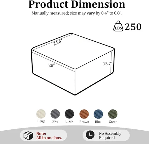 Vista 2 de Sofá otomano modular de pana de 28 pulgadas sin hueso, sofá otomano seccional para sala de estar, color beige