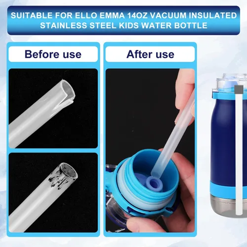 Vista 3 de 6 popotes de repuesto para copas Ello, popotes de plástico reutilizables con cepillo de limpieza para botella de agua Ello Emma de 14 onzas
